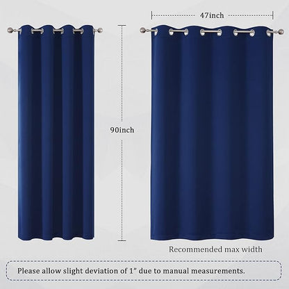DUALIFE 90 Inch Curtains Navy Blue Curtain Panels Window Drapes - Image 6