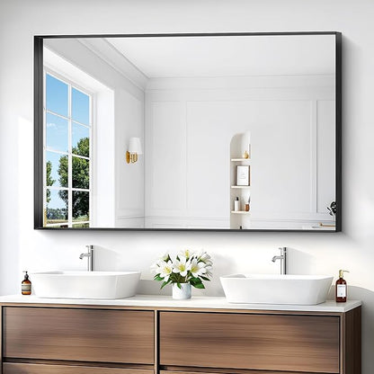 Black Bathroom Mirror, 36x55 Inch Rectangular Deep Frame Mirror, Large Wall - Image 5