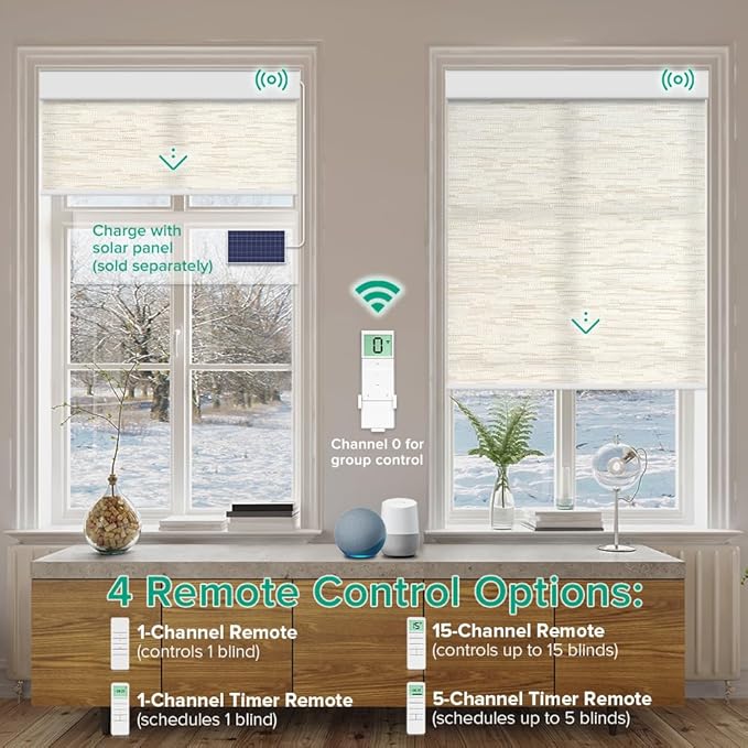 Kilonity Motorized Roller Shades, Light Filtering Remote Control Custom Window - Image 2
