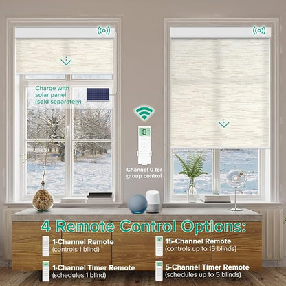Kilonity Motorized Roller Shades, Light Filtering Remote Control Custom Window - Image 2