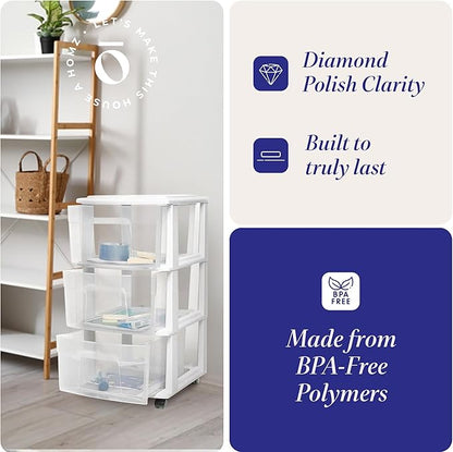 HOMZ Drawer Tower, 3-Tier Rolling Storage Cart - Image 5
