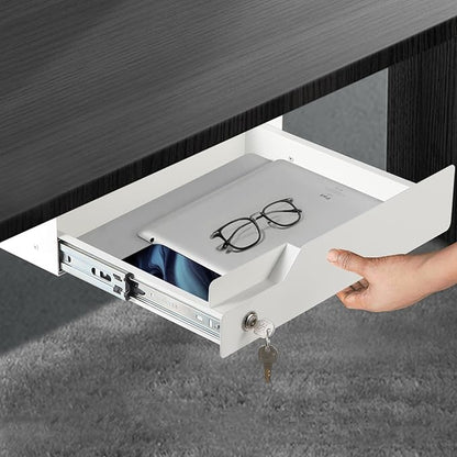 White Under Desk Drawer with Lock, Metal Hidden Storage by CiaoStilista