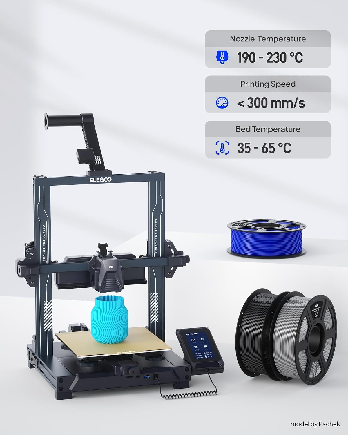 elegoo pla 3d printer filament bundle 4kg pink/purple/sky showing dimensions