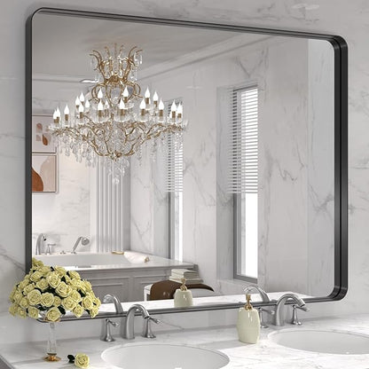 LOAAO 48x36 Inch Black Metal Framed Bathroom Mirror by LOAAO