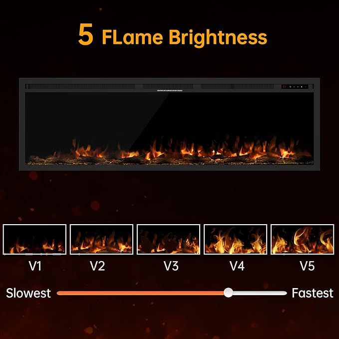 60" Electric Fireplace, Ultra-Thin Recessed/Wall Mounted Electric Fireplace - Image 3