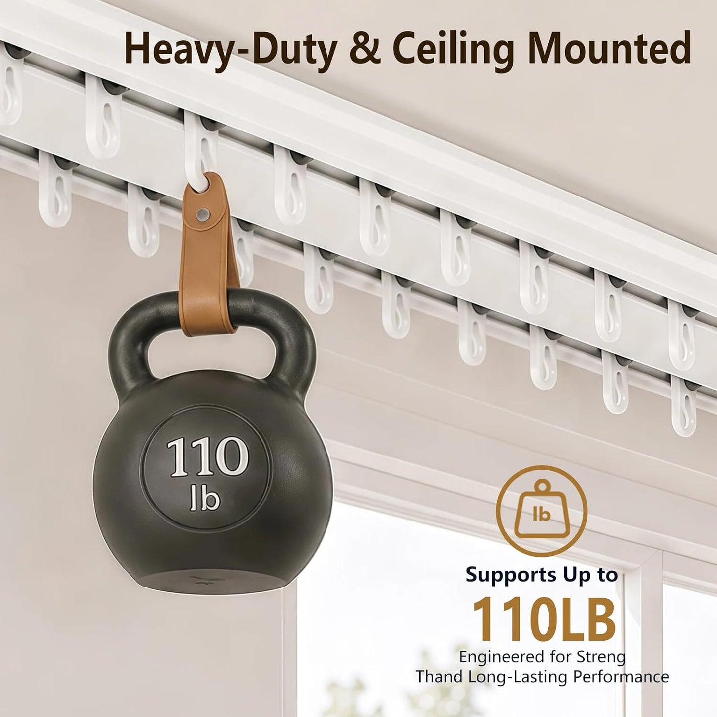 Double Curtain Track Ceiling Mount - Heavy Duty Curtain Track Rail System | Hidden Sliding Design, Easy to Install and Clean for Hotel, Hospital, Bedroom & Living Room, White, 9FT - 12FT