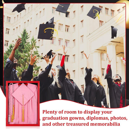 CroBlissful 1 Pcs 17"x23" Graduation Shadow Box Frame Large Wood Display Case with Stick Pins Hanging Hardware Graduation Gown Display Memory Shadow Box for Cap Gown Diploma Stole Cords (Red)