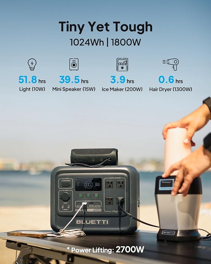 BLUETTI Elite 100 V2 Portable Power Station and Solar Cable, 1024Wh LFP Battery - Image 2