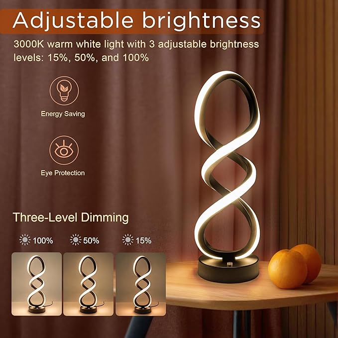 Modern Table Lamp, 7 Colors 10 Light Modes Spiral Design Table Lamp, Touch - Image 3