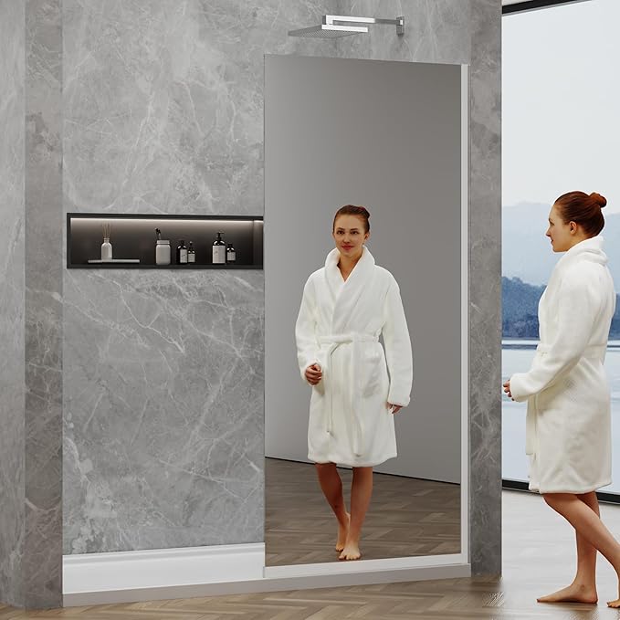36"x76" Fixed Glass Shower Door, Single Mirror Privacy 3/8" Thick Tempered Glass by YTSAHSTT