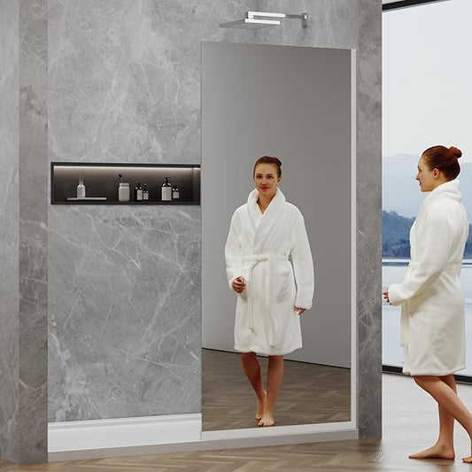 36"x76" Fixed Glass Shower Door, Single Mirror Privacy 3/8" Thick Tempered Glass by YTSAHSTT