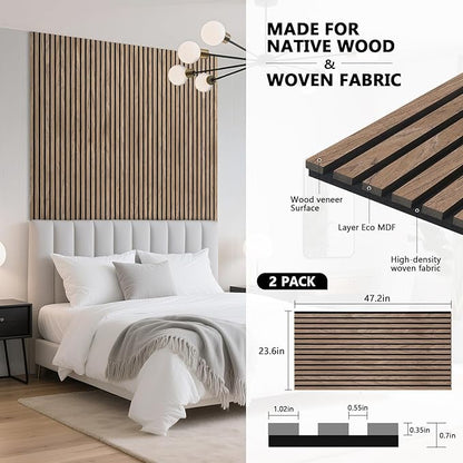 Acoustic Wall Panels, 2 Pack Wood Slat Wall Panel, Soundproof Wall Panels - Image 4