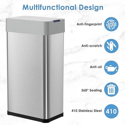 Arlopu 18.5 Gal Automatic Trash Can, 70L Stainless Steel Motion Sensor Garbage - Image 7