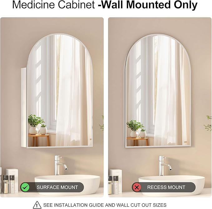 Arched Medicine Cabinet with Mirror, Brushed Nickel Mirror Cabinet with Storage - Image 4