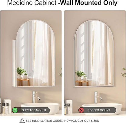 Arched Medicine Cabinet with Mirror, Brushed Nickel Mirror Cabinet with Storage - Image 4