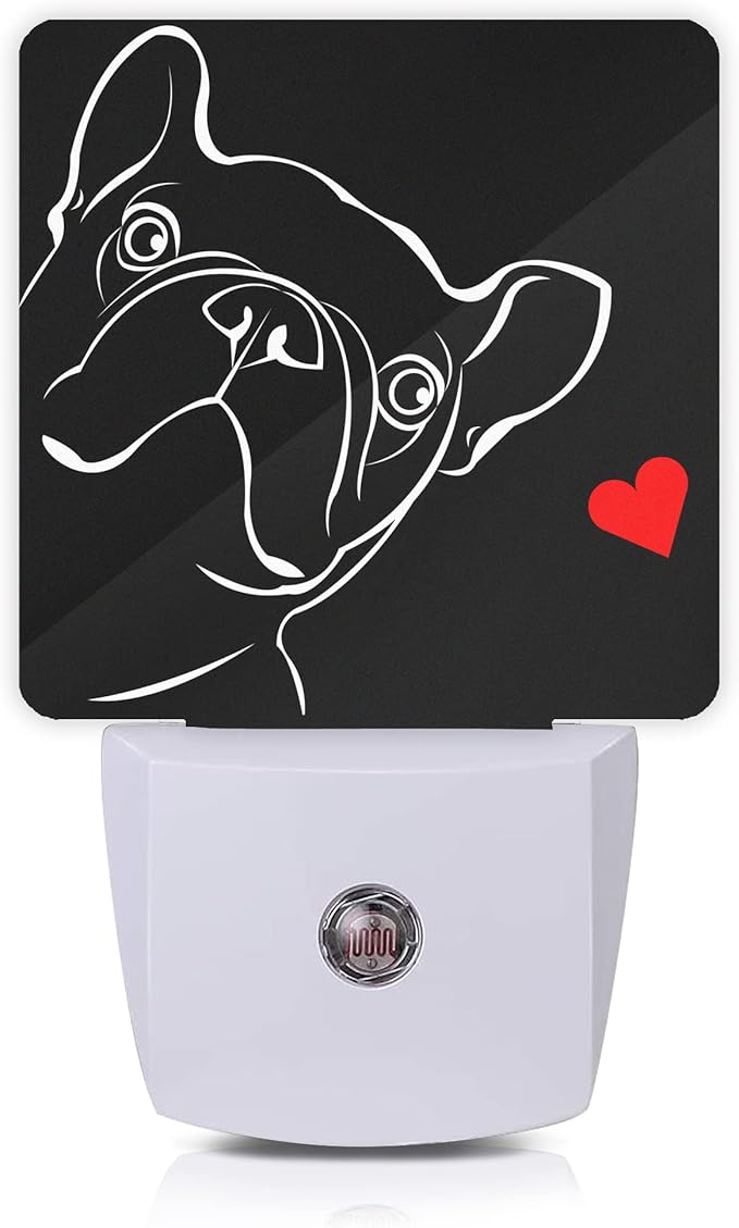 Smoaffly French Bulldog Dog red Heart Night Light Plug-in LED Nightlights Auto by Smoaffly