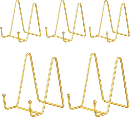 IBosins 5 Pack 4 Inch Plate Holder Display Stands, Metal Gold Frame Stand by IBosins