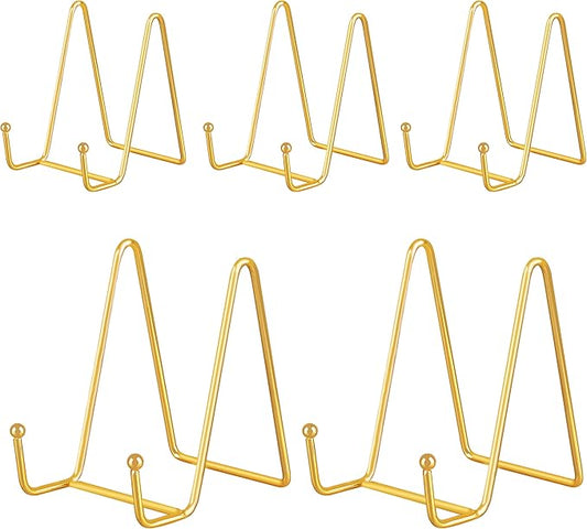 IBosins 5 Pack 4 Inch Plate Holder Display Stands, Metal Gold Frame Stand by IBosins