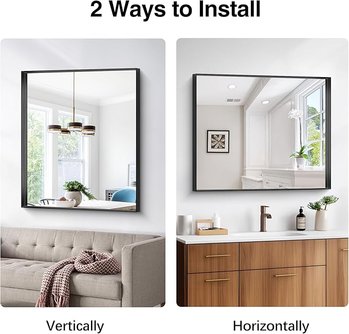 Black Bathroom Mirror, 30x36 Inch Rectangular Framed Mirror, Large Wall Mounted - Image 8