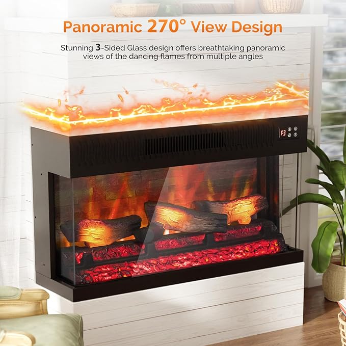 ROVSUN 1400W 3-Sided Glass Electric Fireplace Insert w/Remote Control, CSA - Image 4