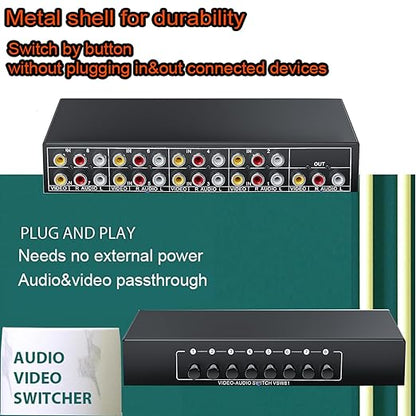 BolAAzuL RCA Switch 8 in 1 Out Composite Video L/R Audio Selector Box 8X1 - Image 6