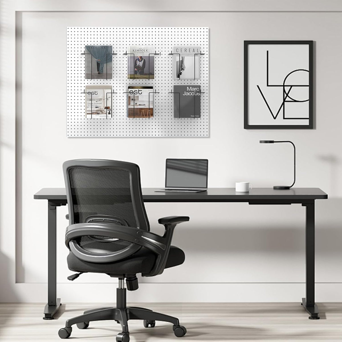6 pair expandable literature display shelf for pegboard, side view