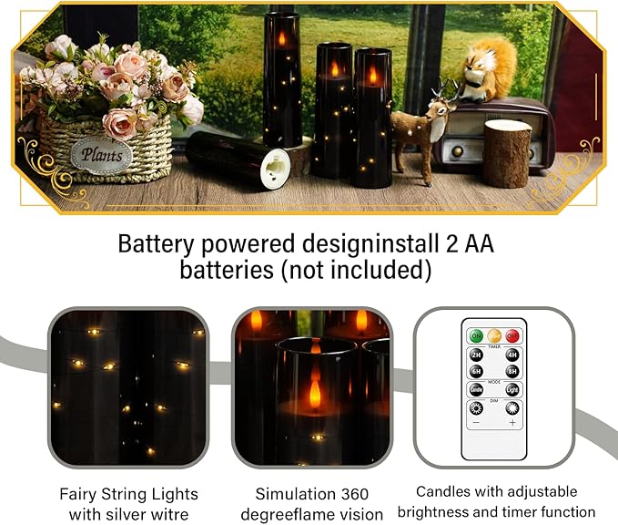 Flameless Candles with Embedded Star String, Battery Operated LED Pillar - Image 4