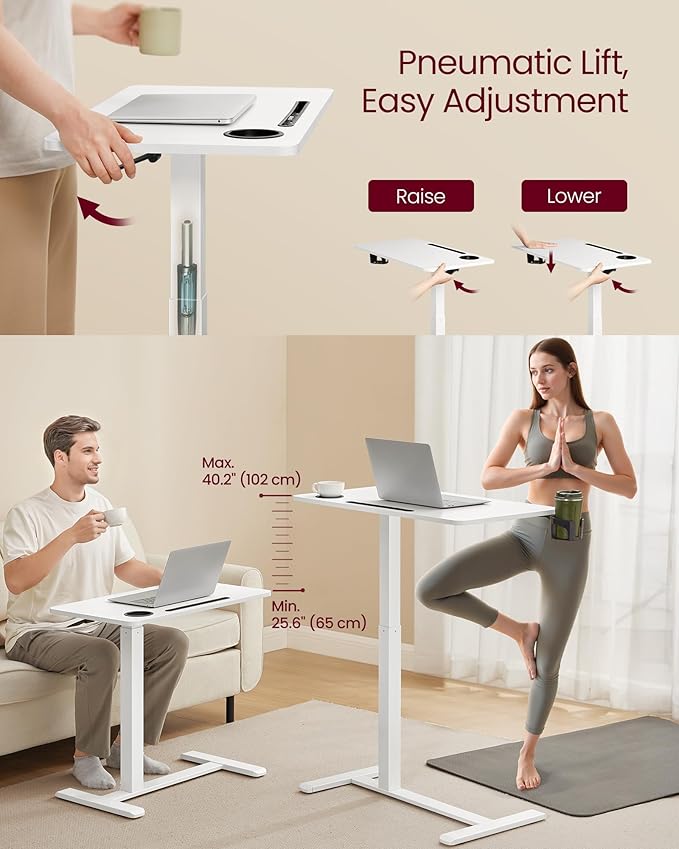 VASAGLE Overbed Table with Wheels, Mobile Standing Computer Desk, 27.6 x 15.7 - Image 4