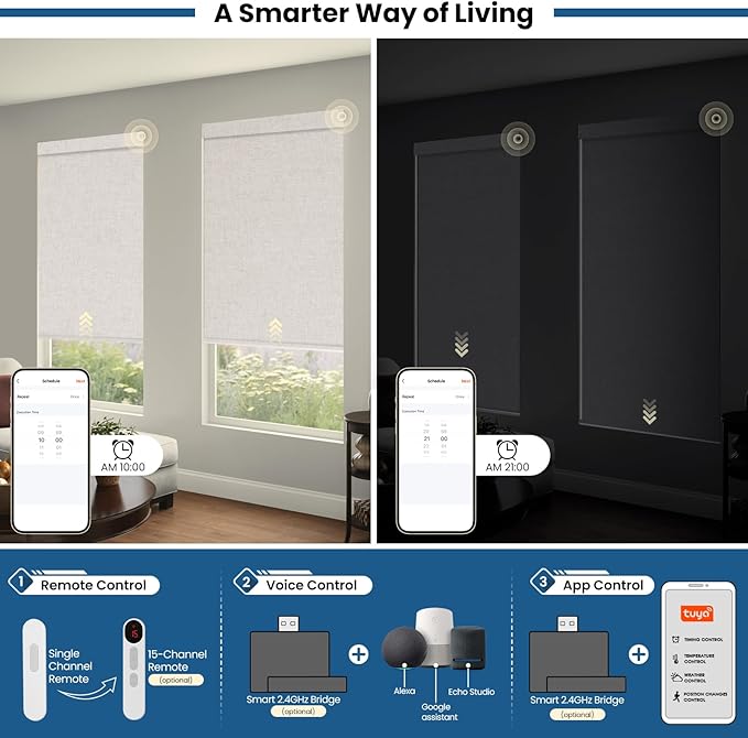 No Drill Motorized Blinds with Remote, Cordless Smart Electric Roller Shades - Image 4