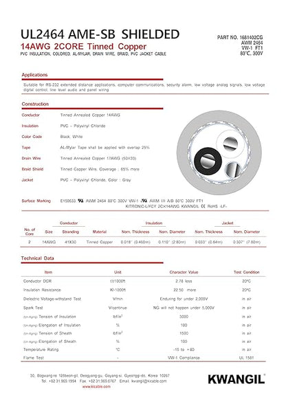KWANGIL 2C 14AWG AMESB Shielded Cable Wire - Image 4