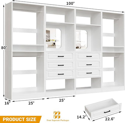Unikito Closet System with Drawers, 100” Wood Closet Organizer with Hanging - Image 7