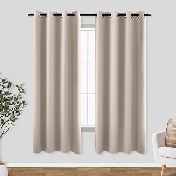 KOUFALL 52x63 Inch Length Tan Blackout Curtains by KOUFALL