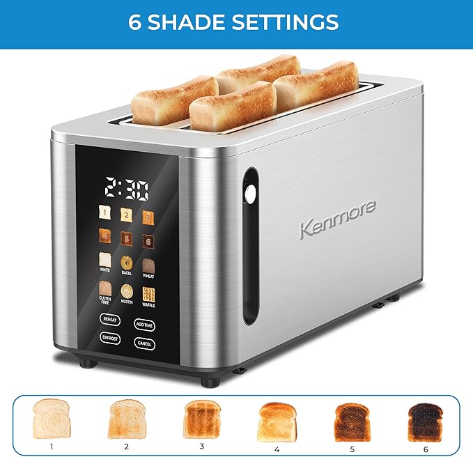 Kenmore 4-Slice Digital Touchscreen Toaster - 900W Stainless Steel - Image 4