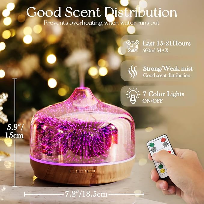 Porseme 500ml Glass Essential Oil Diffuser Aromatherapy Ultrasonic Cool Mist - Image 3