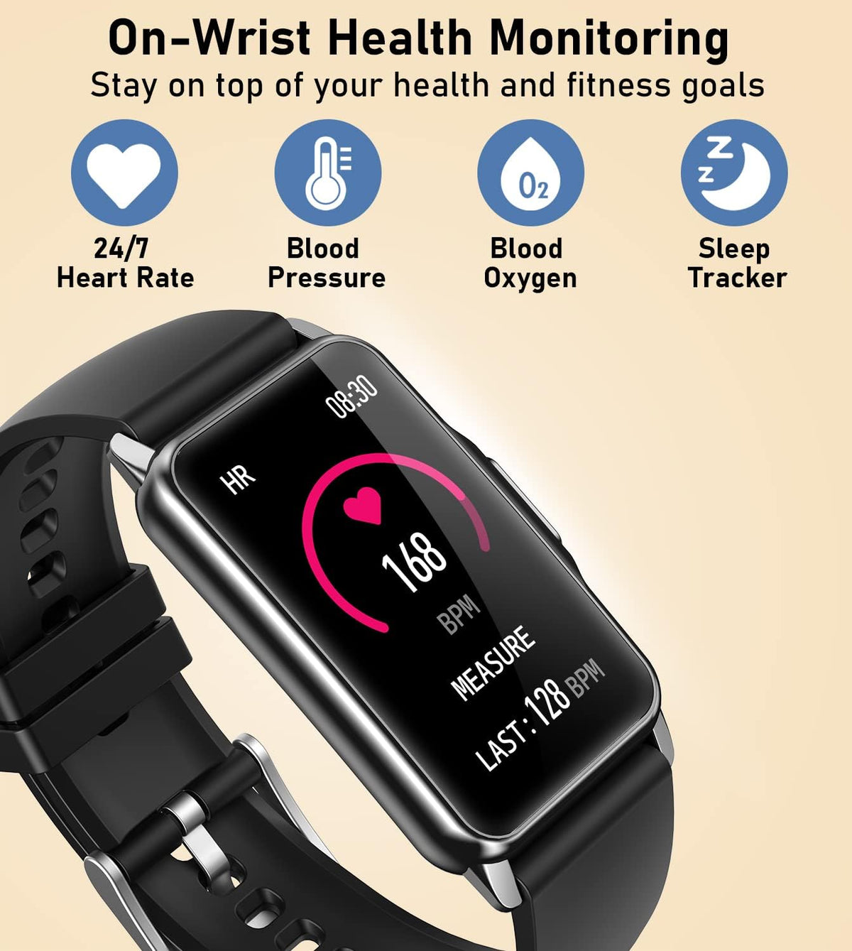 fitness tracker with heart rate blood oxygen blood, side view