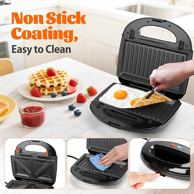 Aigostar Sandwich Maker Panini Press Grill, 3 in 1 Waffle Maker - Image 4