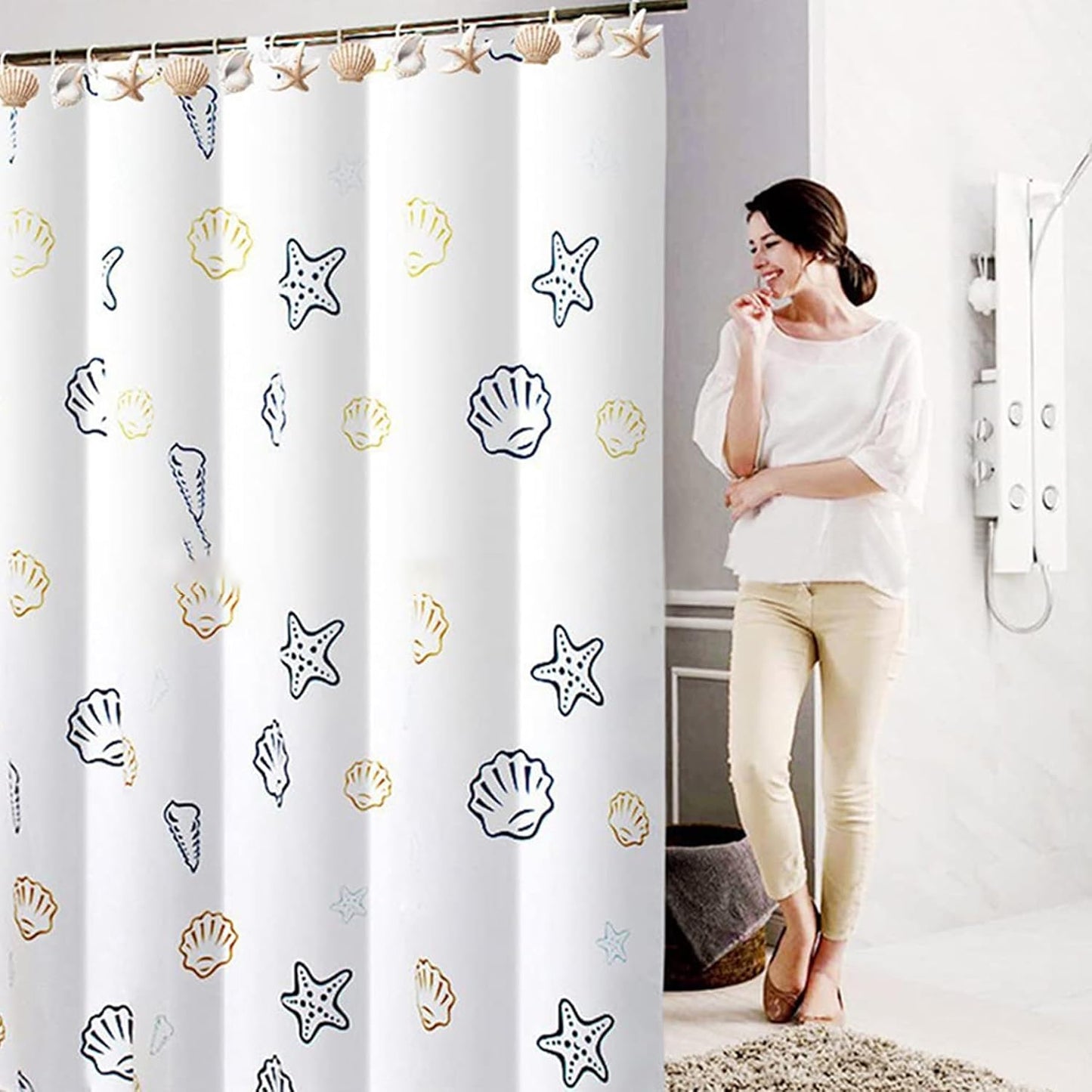 Seashell Shower Curtain Hooks 12pcs Beach Shower Curtain Rings Bath Shower Hooks Rust Proof Curtain Hangers Coastal Bathroom Accessories Decors