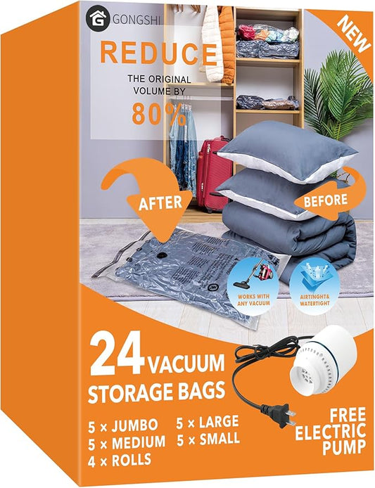 24 Pack Vacuum Storage Bags by GONGSHI