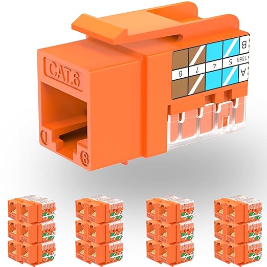 Rapink RJ45 Keystone Jack Cat6 10G Support, Keystone Jacks UTP 25 Pack by Rapink