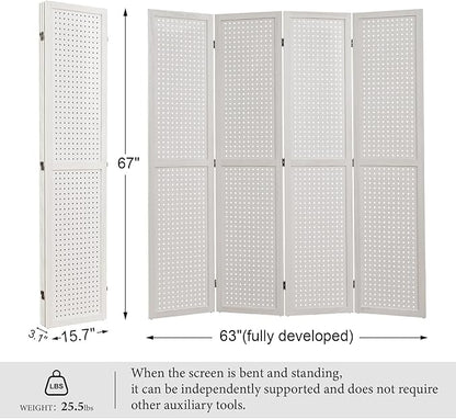 Room Divider Freestanding Folding Pegboard Privacy Screen 4-Panel Display Stand - Image 5