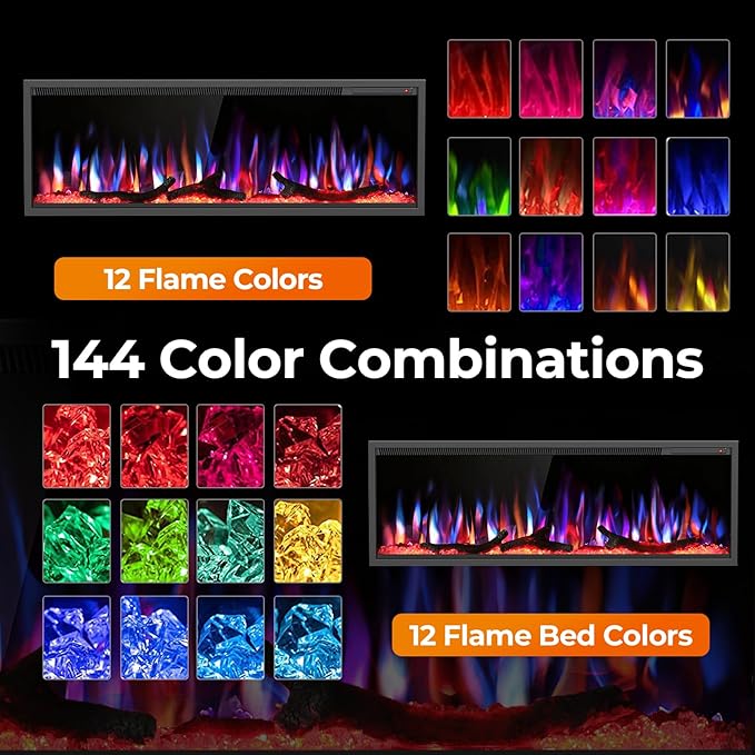 R.W.FLAME 50" Recessed and Wall Mounted Smart Electric Fireplace, Alexa/WiFi - Image 3