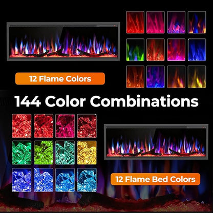 R.W.FLAME 50" Recessed and Wall Mounted Smart Electric Fireplace, Alexa/WiFi - Image 3