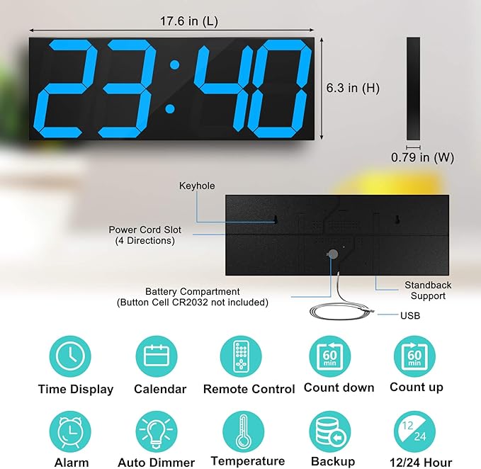 CHKOSDA LED Large Digital Wall Clock, Oversize Wall Clock - Image 2