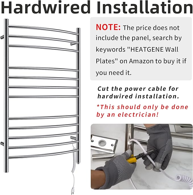 HEATGENE Towel Warmer Wall Mount Electric Plug-in/Hardwired Heated Towel Rack - Image 5