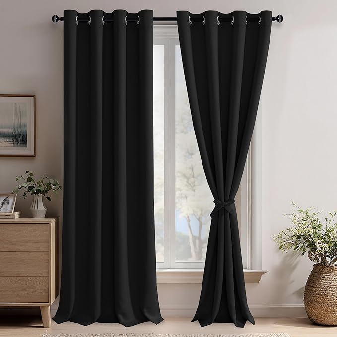 JIUZHEN Black Blackout Curtains by JIUZHEN