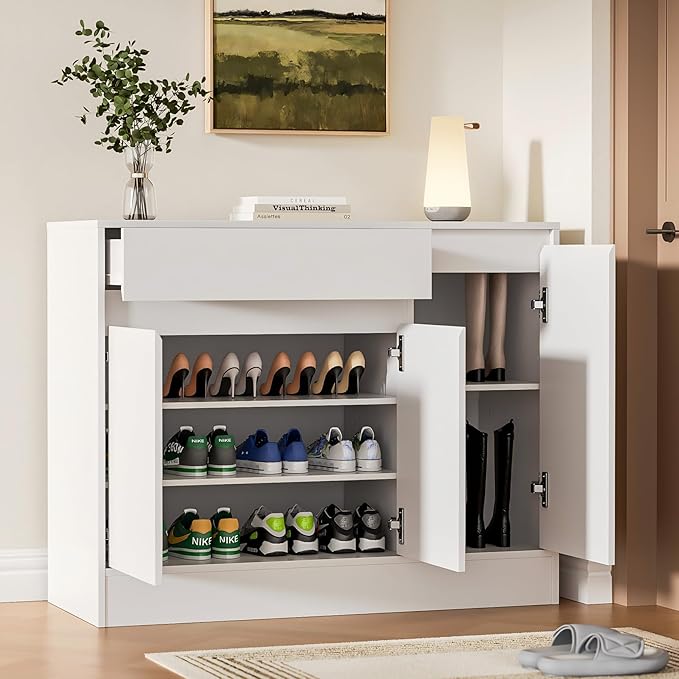 Shoe Cabinet Storage with 3 Doors, Freestanding Shoe Cabinet with Drawer & by Housoul