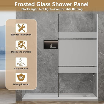 36"x76" Fixed Glass Shower Door, 3/8" Thick Mid-Band Frosted Privacy Tempered - Image 5