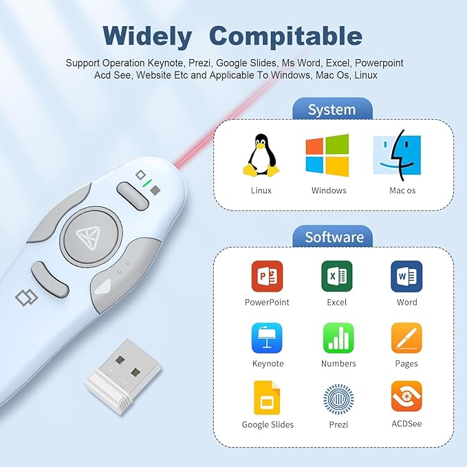 QUI Presentation Clicker Wireless Presenter Remote Clicker - Image 3