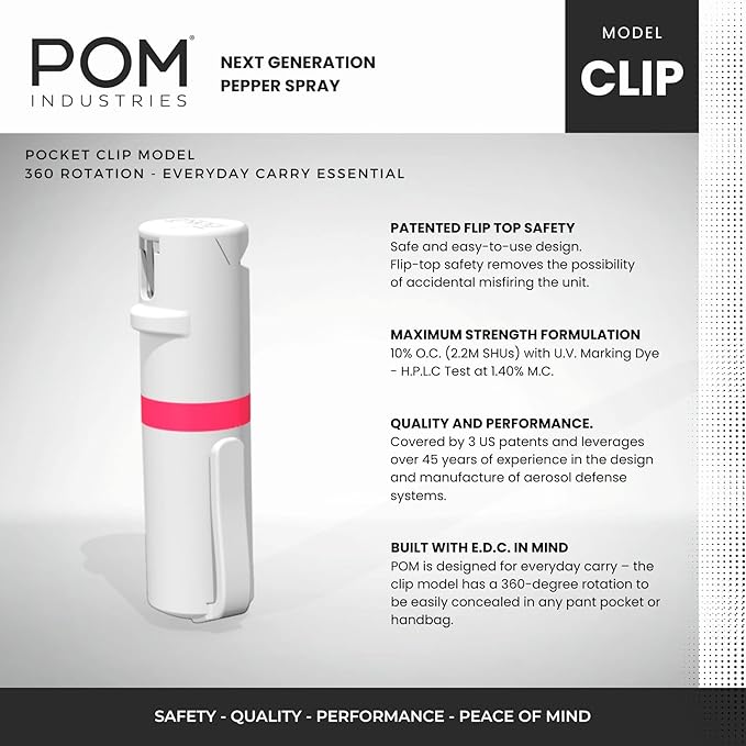 POM Pepper Spray Pocket Clip, Quick Flip Top Safety, Maximum Strength OC Formula - Image 2
