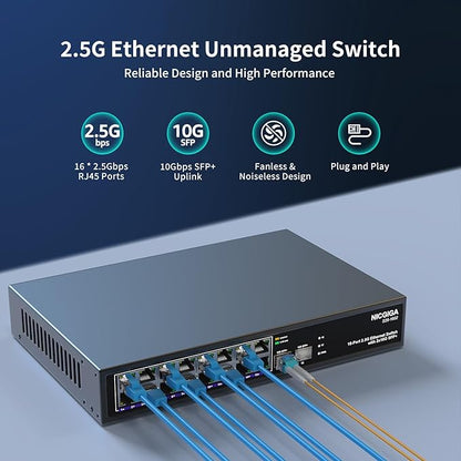 16 Port 2.5G 2 Port 10G SFP+ Ethernet Switch, NICGIGA 18 Port 2.5Gb Network - Image 3